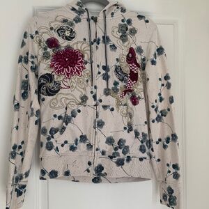 Lucky cotton hoodie, koi and mum flower, size M